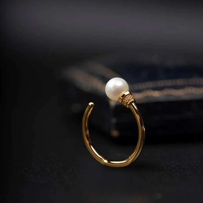 925 Sterling Silver Artificial Pearls Geometric Open Ring